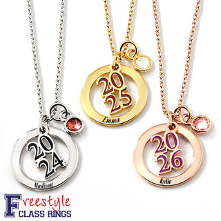 Personalized Charms Enamel Graduation Cluster Birthstone Freestyle Class/ Graduation Necklace