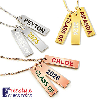 Graduation Charms Engraved Enamel Triple Tag Freestyle Class/ Graduation Necklace