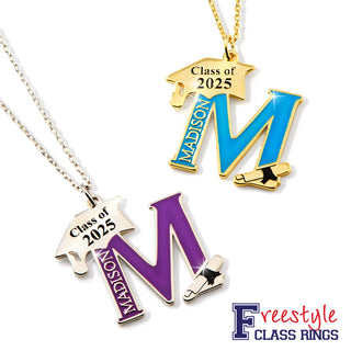 Personalized Enamel Initial with Name and Graduation Cap Necklace