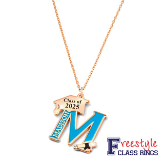 Personalized Enamel Initial with Name and Graduation Cap Necklace