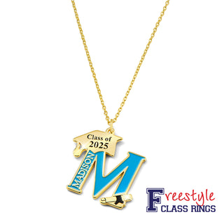 Personalized Enamel Initial with Name and Graduation Cap Necklace