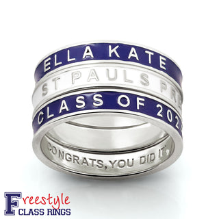 Personalized Silver Plated Enamel Stackable Bands Freestyle Class Ring