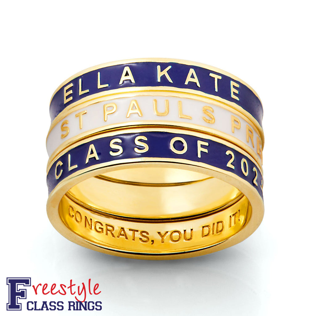 Personalized Gold Plated Enamel Stackable Bands Freestyle Class Ring ...