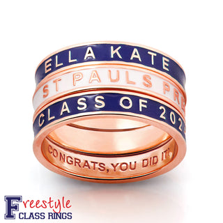 Personalized Rose Gold Plated Enamel Stackable Bands Freestyle Class Ring