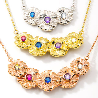14K Rose Gold Plated Flower Birthstone Necklace - 1 to 5 stones