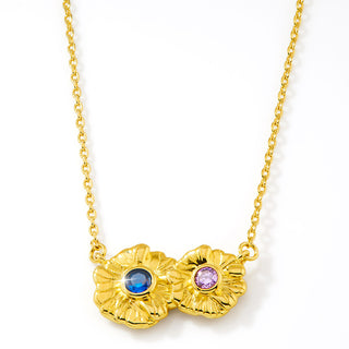14K Gold Plated Flower Birthstone Necklace - 1 to 5 stones