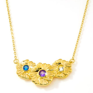 14K Gold Plated Flower Birthstone Necklace - 1 to 5 stones