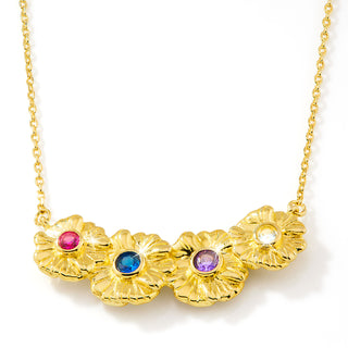 14K Gold Plated Flower Birthstone Necklace - 1 to 5 stones