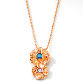 14K Rose Gold Plated Vertical Flower Birthstone Necklace - 1 to 5 stones