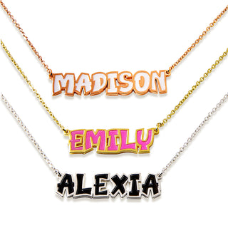 Uppercase Playful Font Enamel Name Necklace