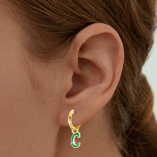 Enamel Uppercase Cursive Initial Earrings