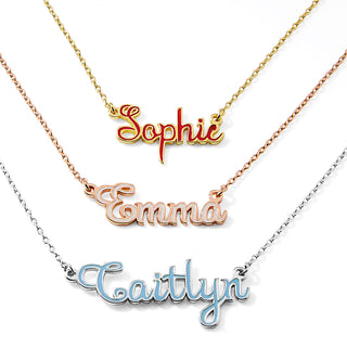 Fancy Script Enamel Name Necklace