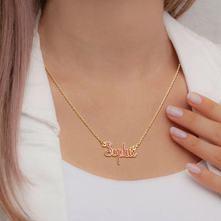 Fancy Script Enamel Name Necklace