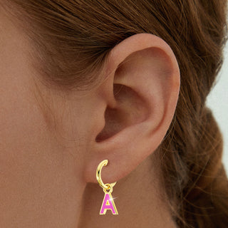 Uppercase Enamel Initial Hoop Earrings
