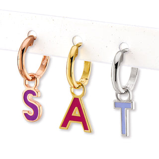 Uppercase Enamel Initial Hoop Earrings