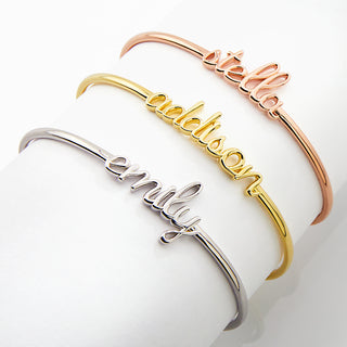 Personalized Lowercase Script Name Cuff Bracelet