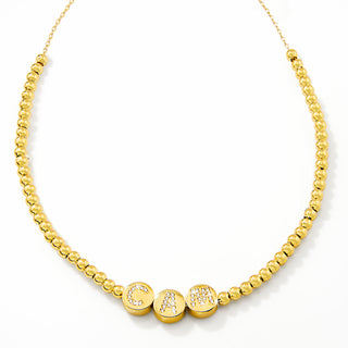 Pave CZ Initials Slider Charm Pave Initials Station Beaded Necklace