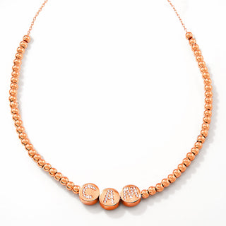 Pave CZ Initials Slider Charm Pave Initials Station Beaded Necklace