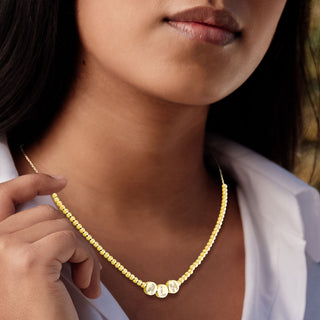 Pave CZ Initials Slider Charm Pave Initials Station Beaded Necklace