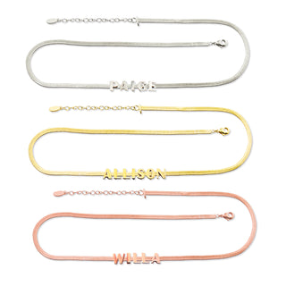 Herringbone Chain Slide Letter Charm Name Necklace