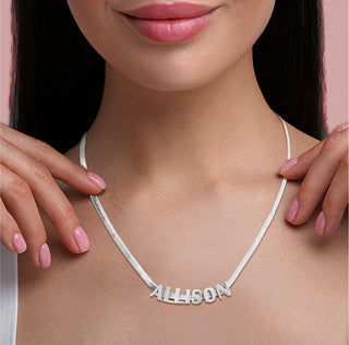 Herringbone Chain Slide Letter Charm Name Necklace