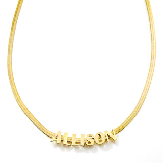 Herringbone Chain Slide Letter Charm Name Necklace