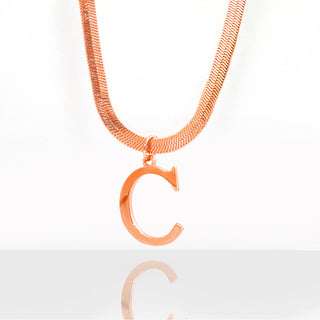 Herringbone Chain Bold Initial Charm Necklace