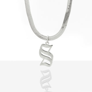 Herringbone Chain Old English Initial Charm Necklace
