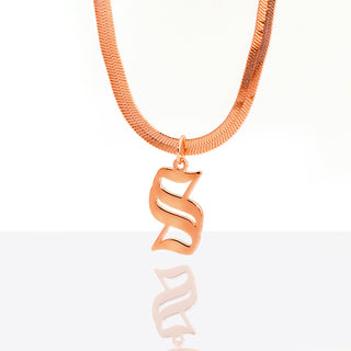 Herringbone Chain Old English Initial Charm Necklace