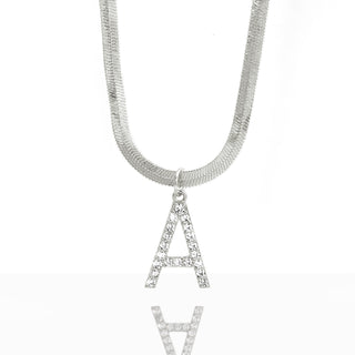 Herringbone Chain CZ Initial Charm Necklace