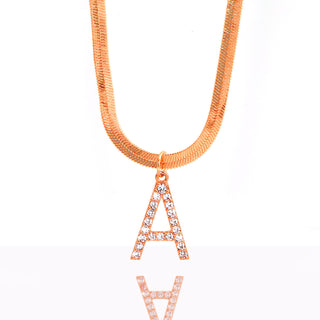Herringbone Chain CZ Initial Charm Necklace