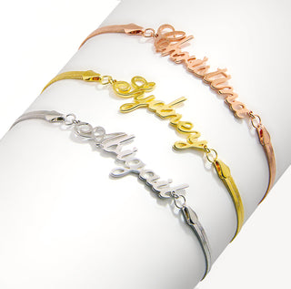 Herringbone Chain Script Name Bracelet