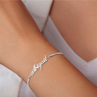 Herringbone Chain Script Name Bracelet