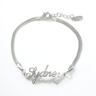 Herringbone Chain Script Name Bracelet