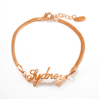Herringbone Chain Script Name Bracelet