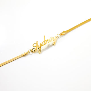 Herringbone Chain Script Name Bracelet