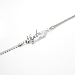 Herringbone Chain Script Name Bracelet