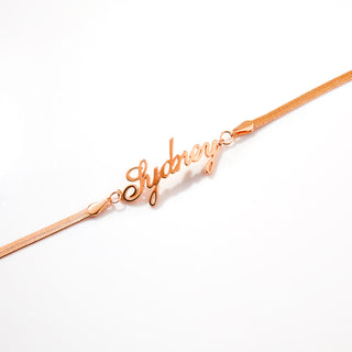 Herringbone Chain Script Name Bracelet