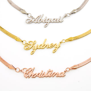Herringbone Chain Script Name Necklace