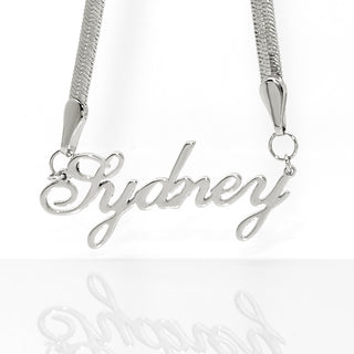 Herringbone Chain Script Name Necklace