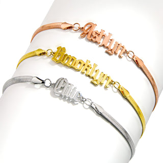Herringbone Chain Old English Name Bracelet