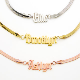 Herringbone Chain Old English Name Necklace