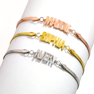 Herringbone Chain Bold Uppercase Name Bracelet
