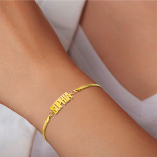 Herringbone Chain Bold Uppercase Name Bracelet