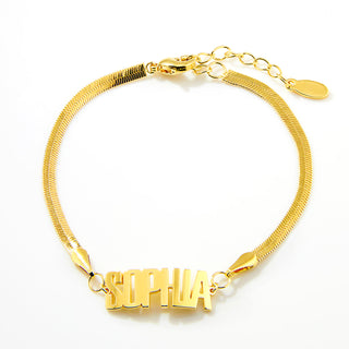 Herringbone Chain Bold Uppercase Name Bracelet