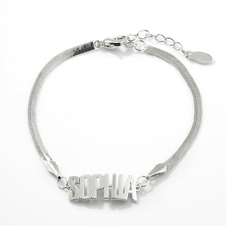 Herringbone Chain Bold Uppercase Name Bracelet