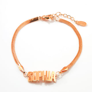Herringbone Chain Bold Uppercase Name Bracelet