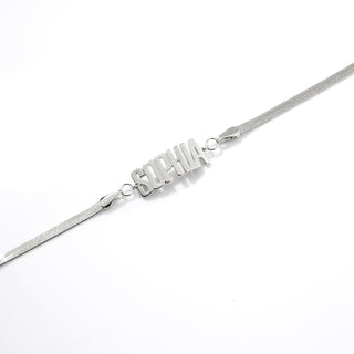 Herringbone Chain Bold Uppercase Name Bracelet