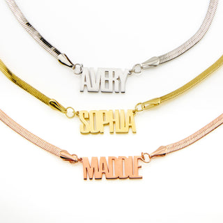 Herringbone Chain Bold Uppercase Name Necklace