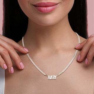 Herringbone Chain Bold Uppercase Name Necklace